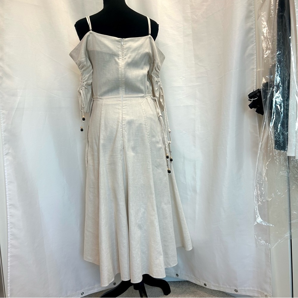 Jonathan Simkhai off the shoulder cream beige cotton and linen dress Sz XS - Picture 8 of 15